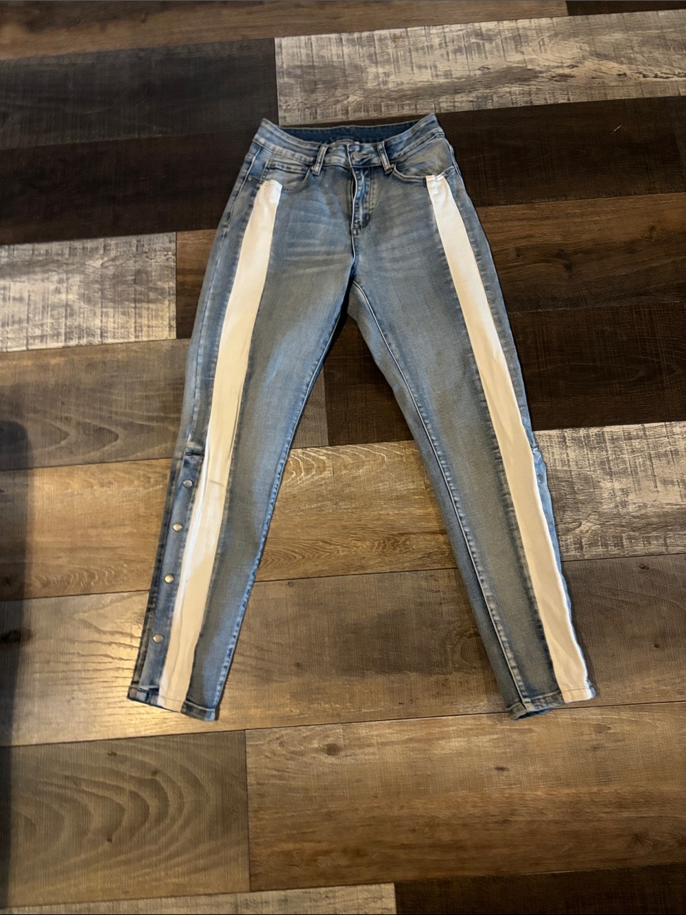 Light Blue Women's Jeans with White Side Stripes